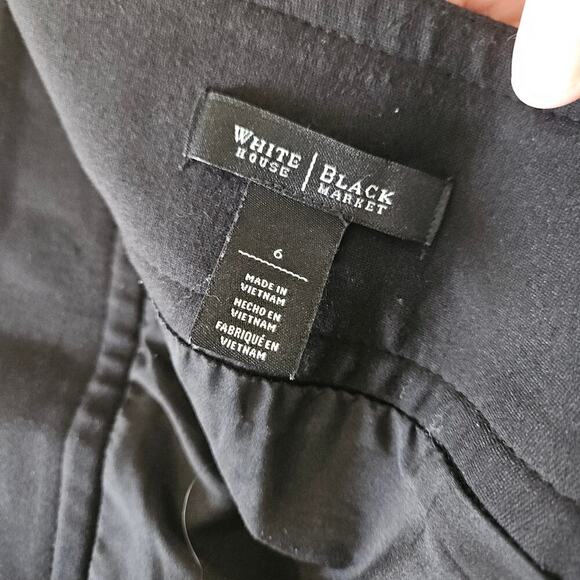 White House Black Market Mock Wrap Black Skirt Faux Leather Trim Size 6 - Picture 5 of 6